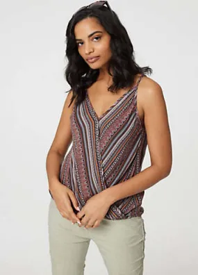 Izabel London Multi Red Stripe Print Faux Wrap Cami Top | Grattan