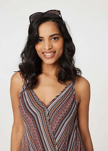 Izabel London Multi Red Stripe Print Faux Wrap Cami Top | Grattan