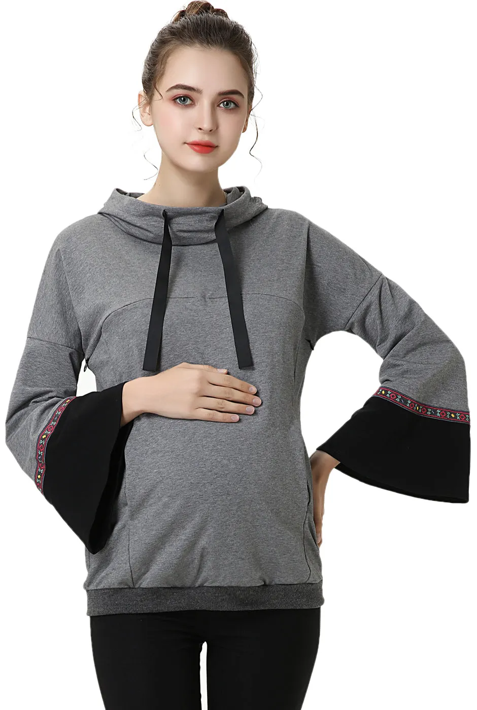 Kimi + Kai Maternity Layla Nursing Embroidery Active Hoodie