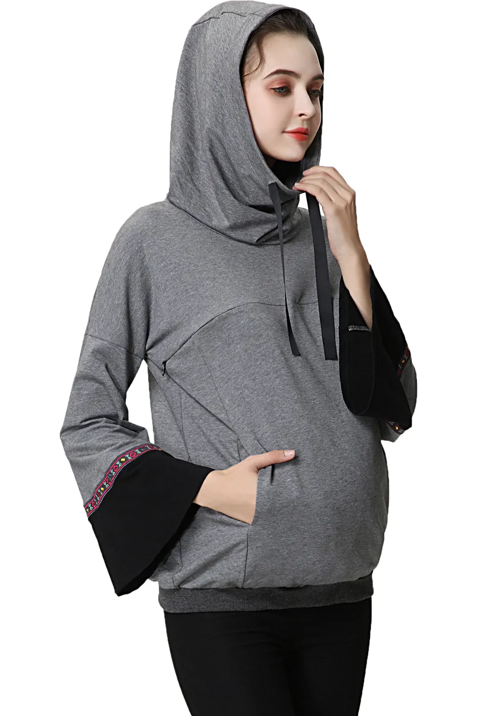 Kimi + Kai Maternity Layla Nursing Embroidery Active Hoodie