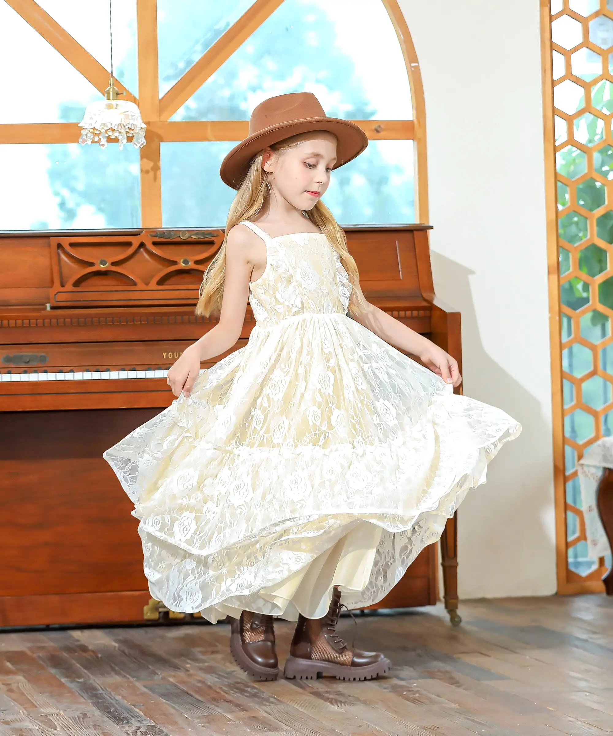 Lace Long Flower Girl Dress