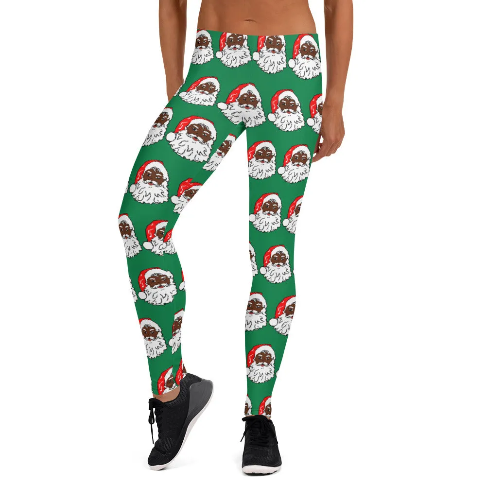 Leggings African American Santa Green