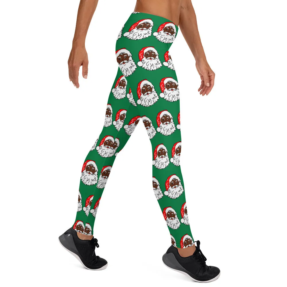 Leggings African American Santa Green