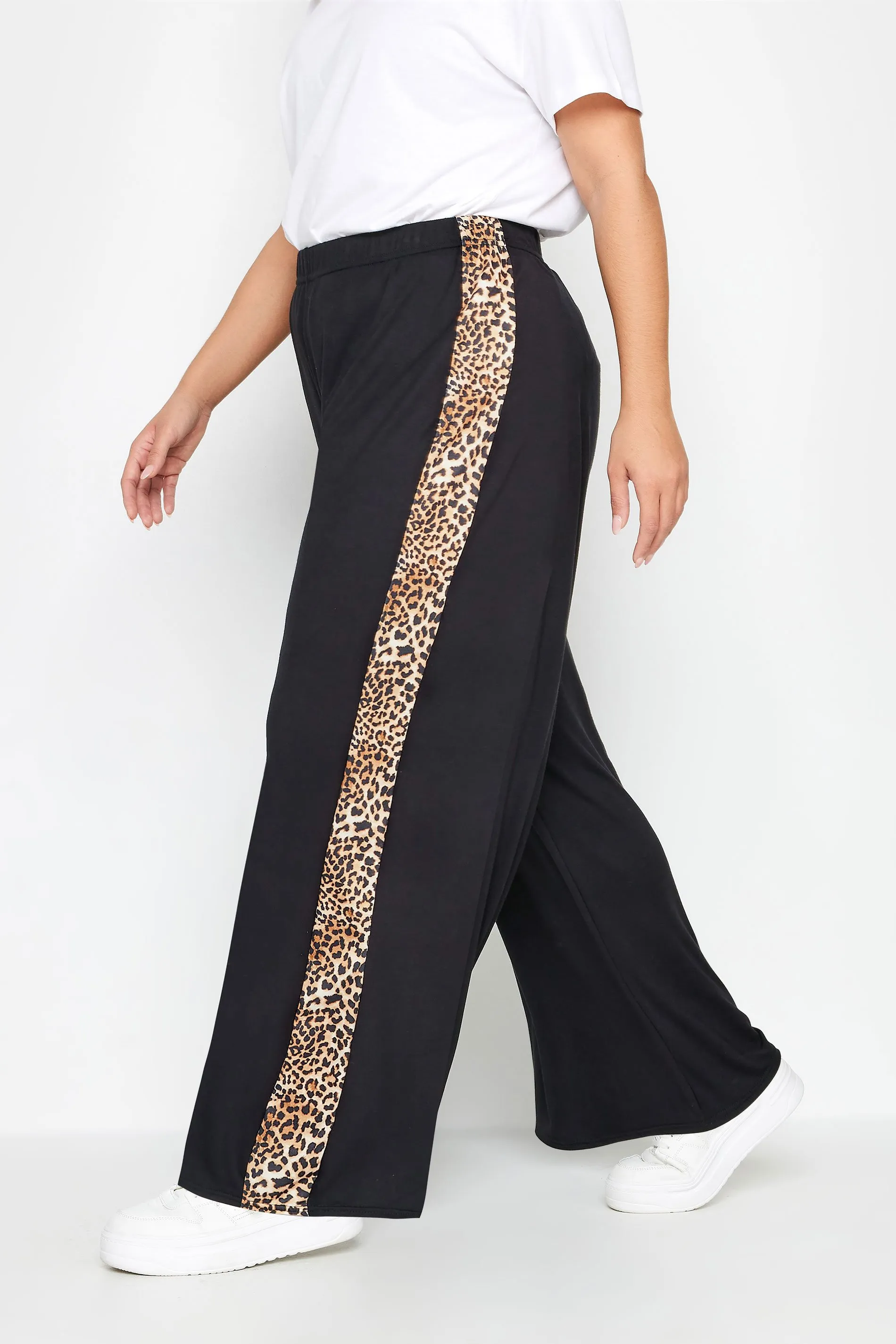 LIMITED COLLECTION Curve Black Leopard Print Stripe Wide Leg Trousers