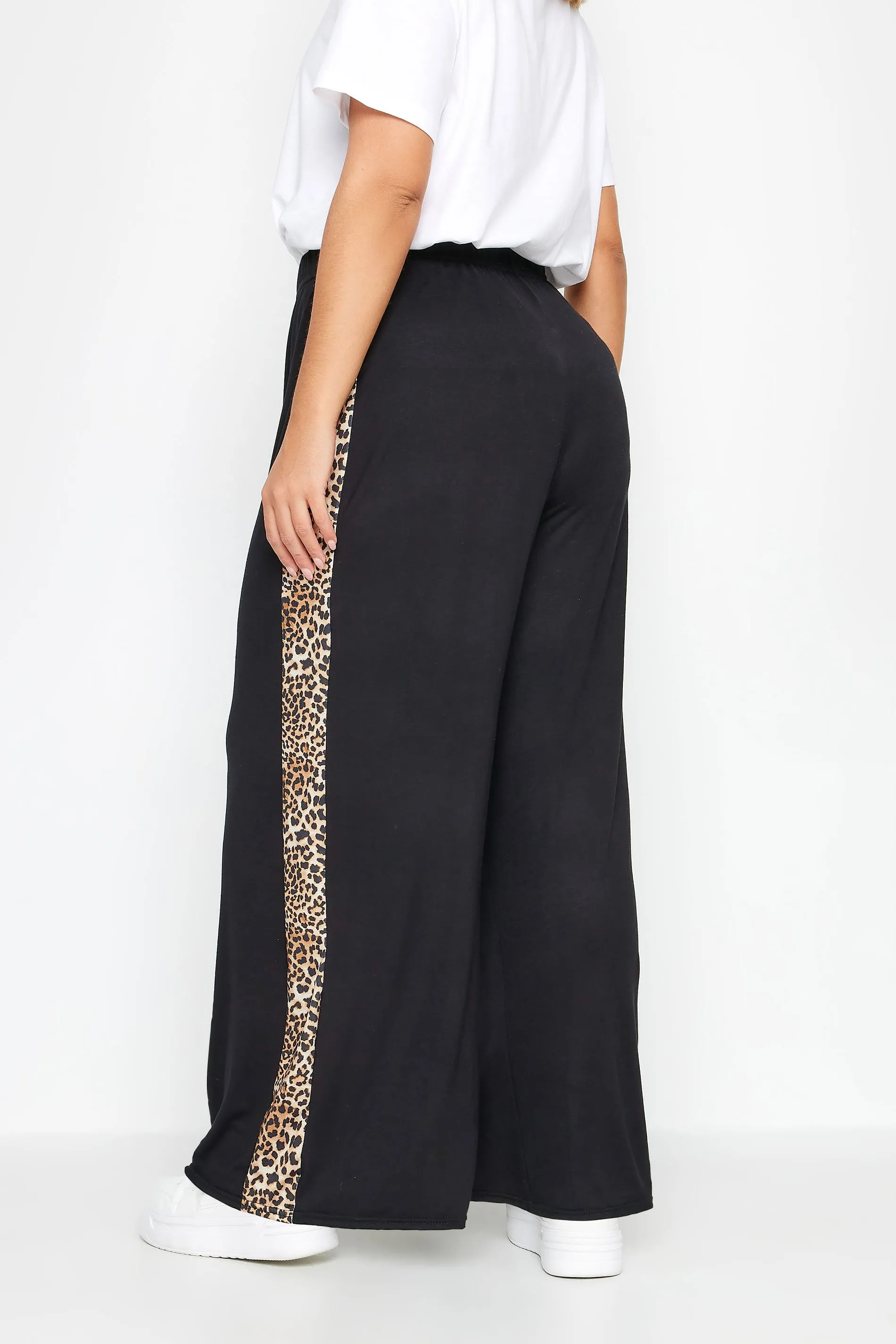 LIMITED COLLECTION Curve Black Leopard Print Stripe Wide Leg Trousers