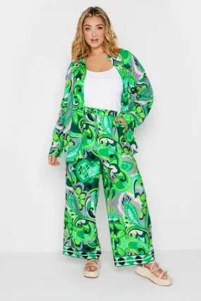 LIMITED COLLECTION Curve Green Abstract Print Wide Leg Trousers