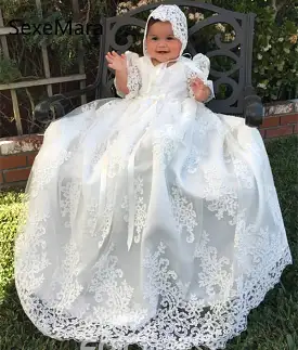 Long Beautiful Lace Christening Gown