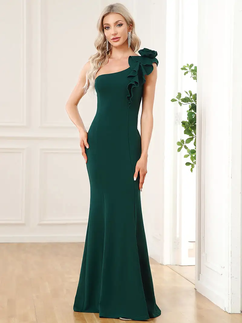 Long One Shoulder Fitted Gown   00052