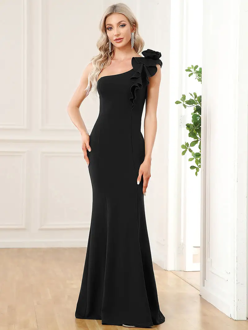 Long One Shoulder Fitted Gown   00052