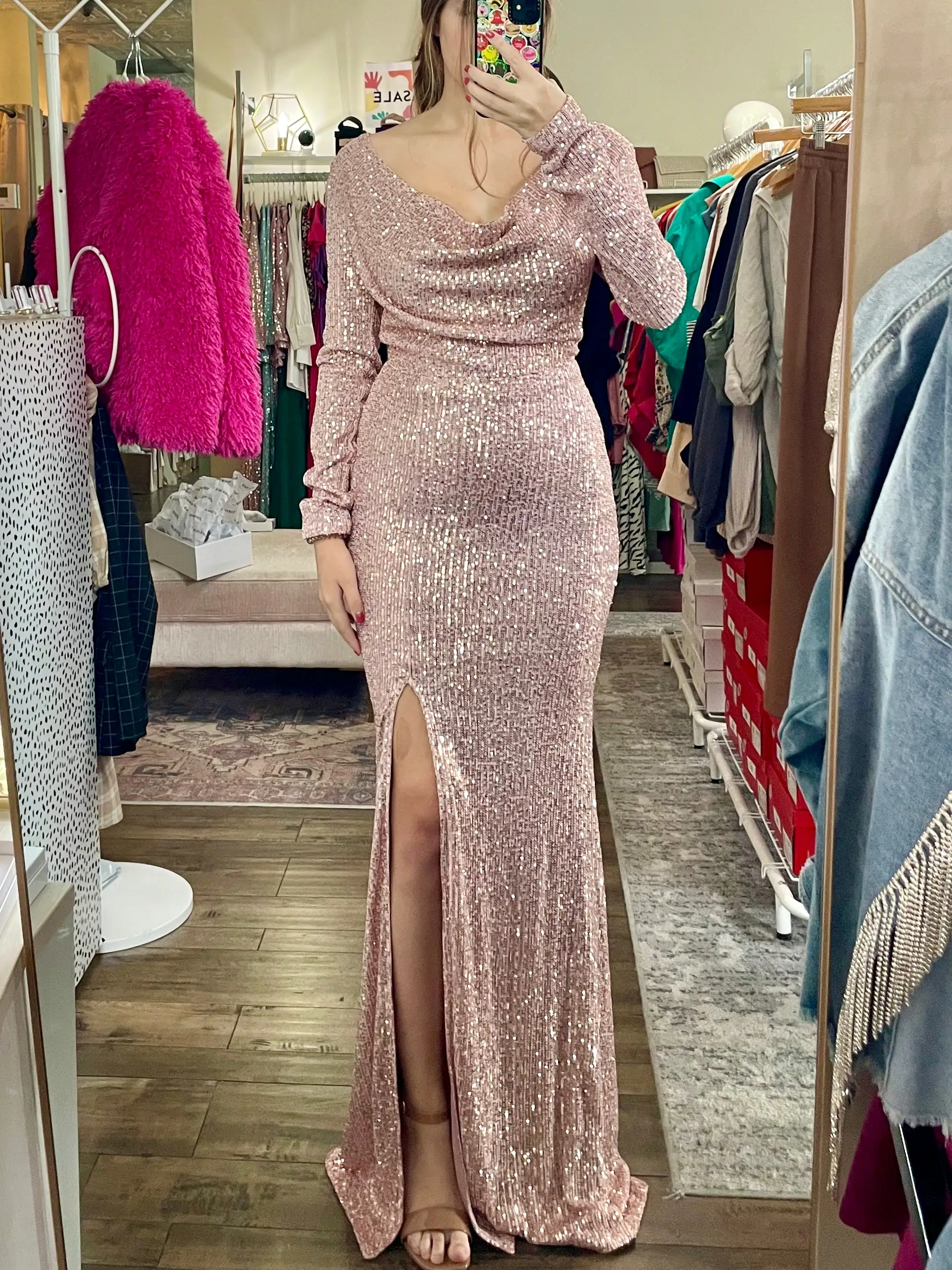 Long Sleeve Sequin Mermaid Gown