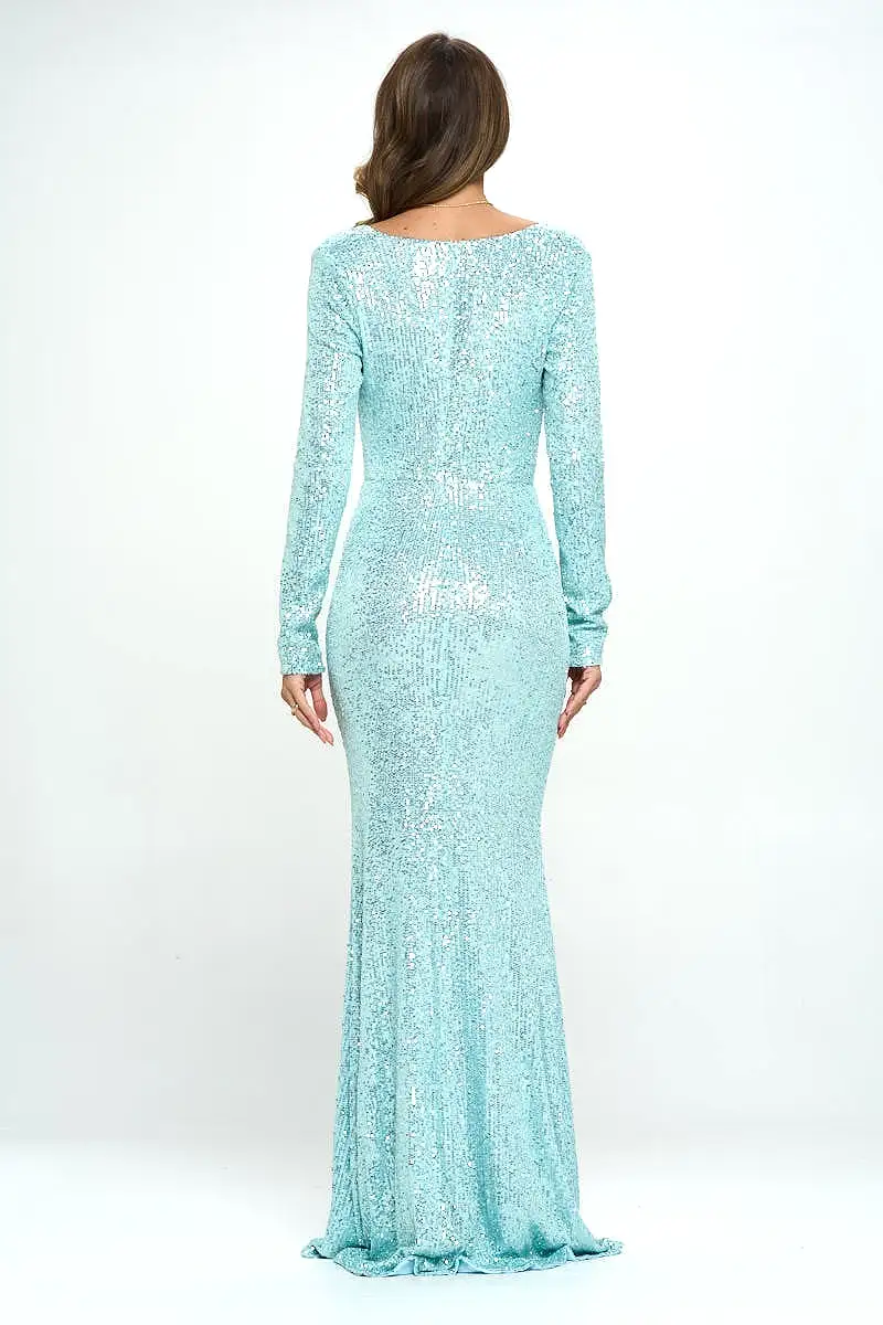 Long Sleeve Sequin Mermaid Gown