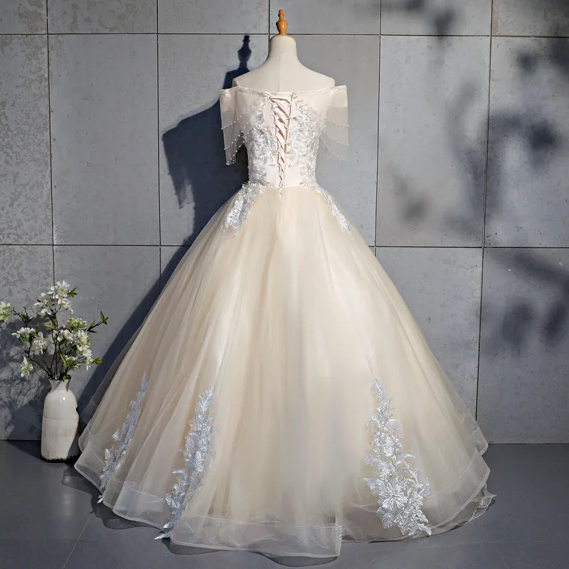 Lovely Tulle Long Sweetheart Champane Sweet 16 Dress, Long Formal Gown