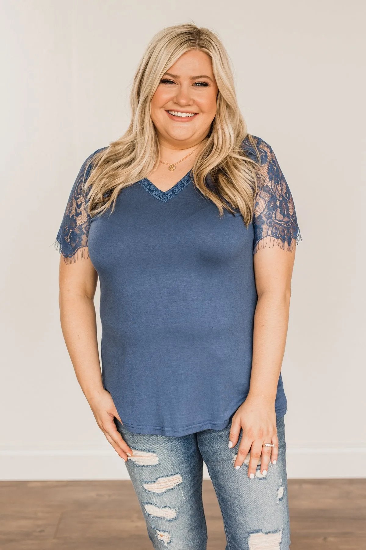 Magical Moments Lace Top- Soft Navy