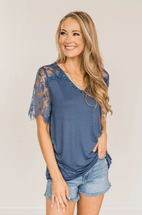 Magical Moments Lace Top- Soft Navy