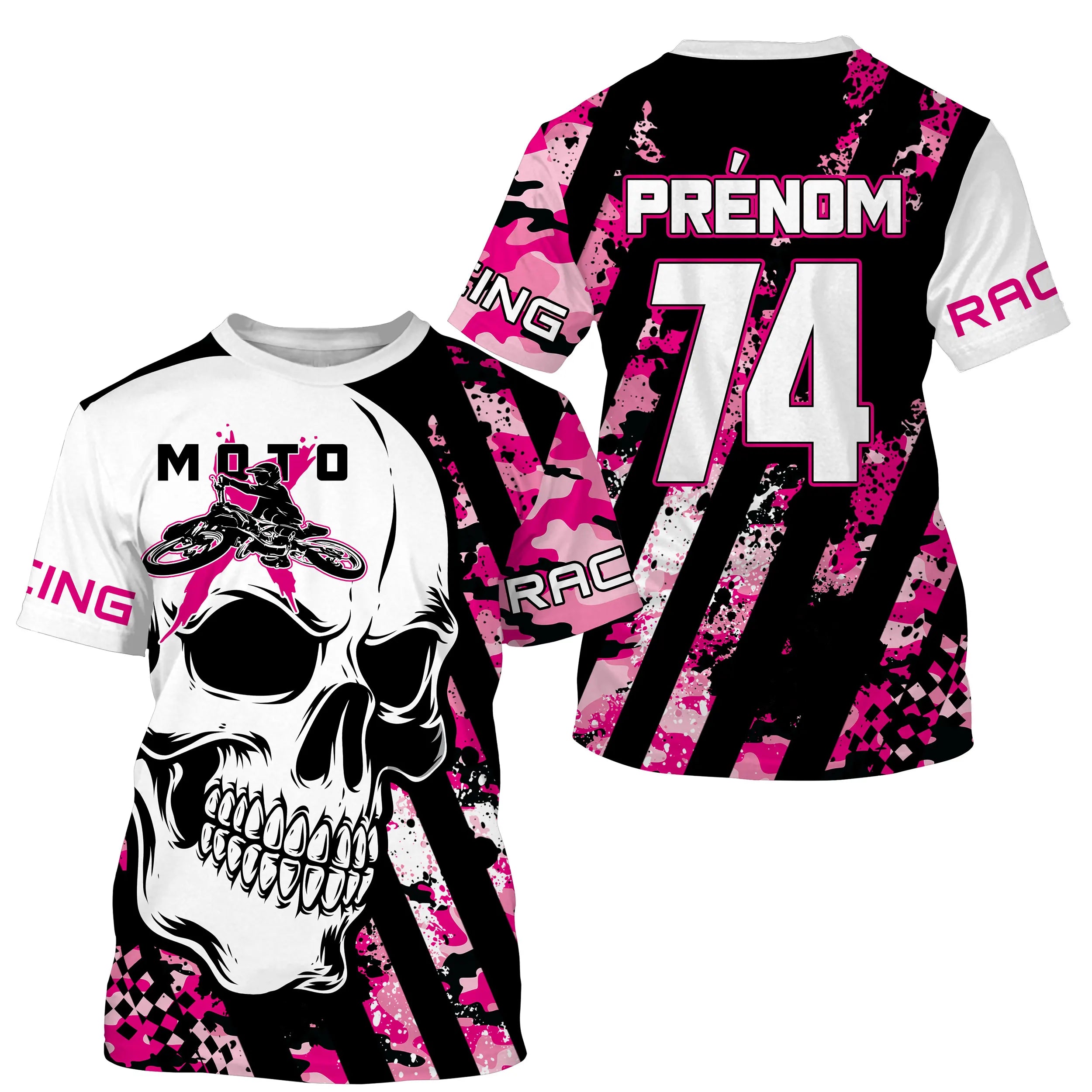 Maillot Cross Numéro Et Nom Personnalisé, Crne MX UPF Rose Camo Dirt Bike, Moto Tout-Terrain - CT17122231