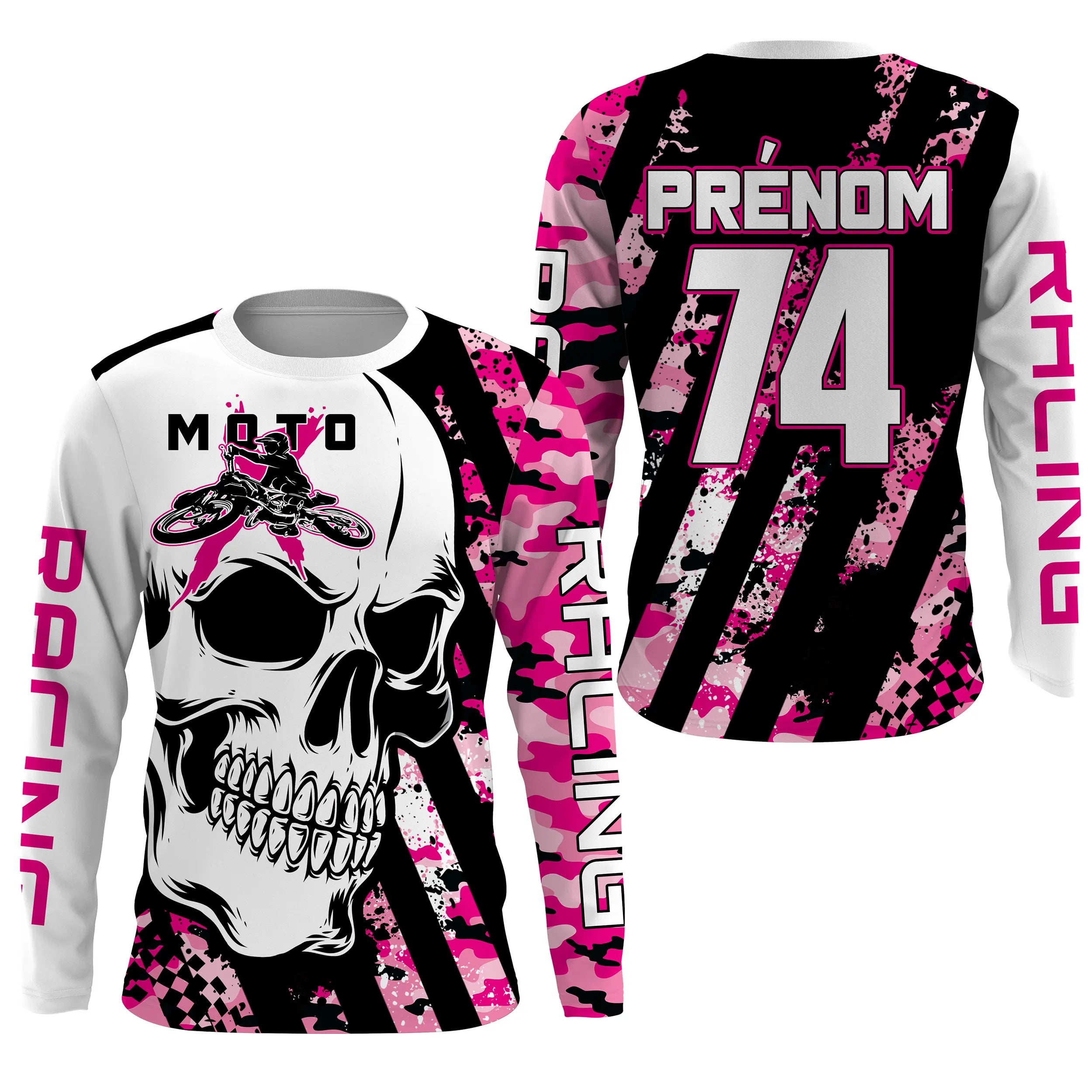 Maillot Cross Numéro Et Nom Personnalisé, Crne MX UPF Rose Camo Dirt Bike, Moto Tout-Terrain - CT17122231