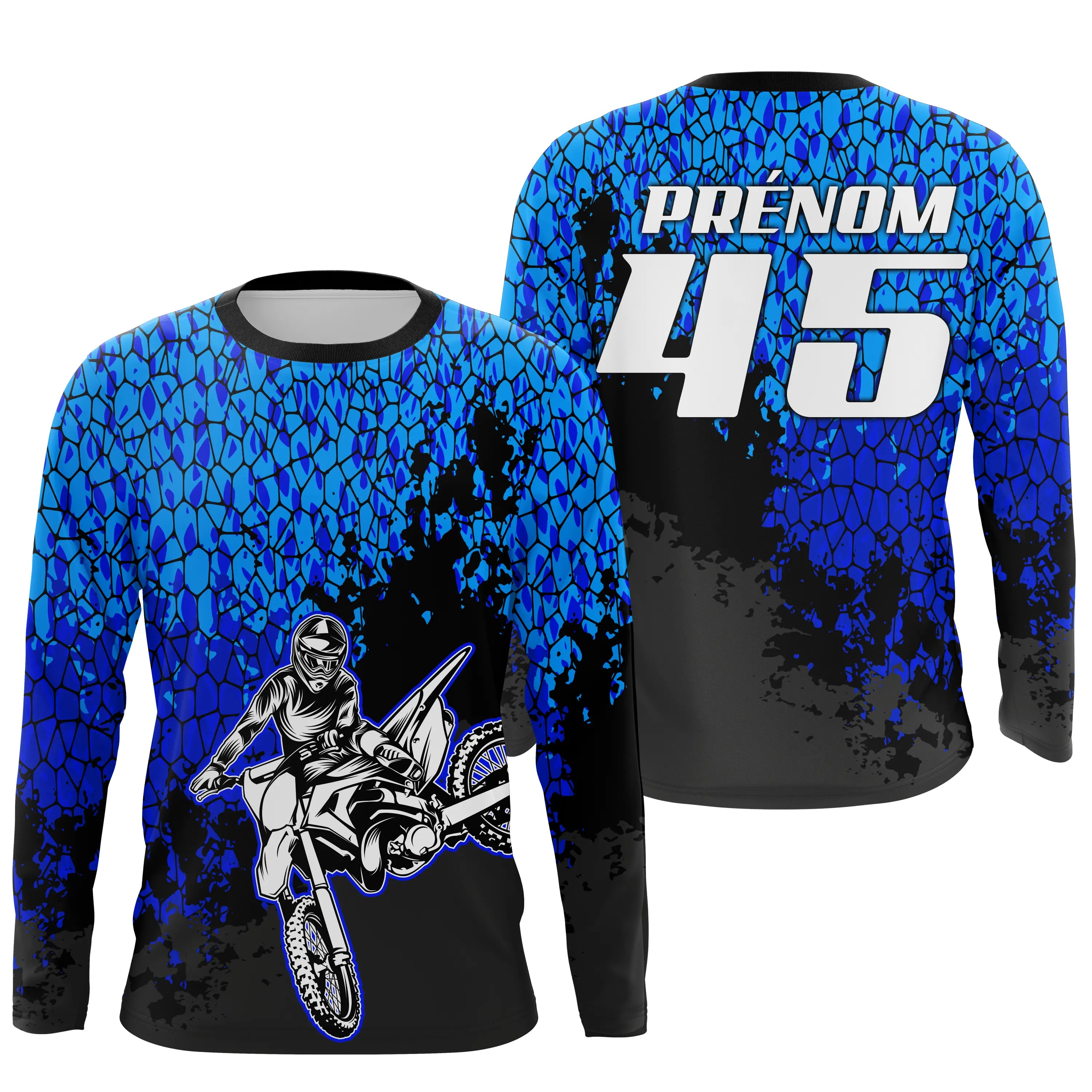 Maillot Cross Numéro Et Nom Personnalisé, UV Extrême Bleu MX Moto Tout-Terrain - CT17122230