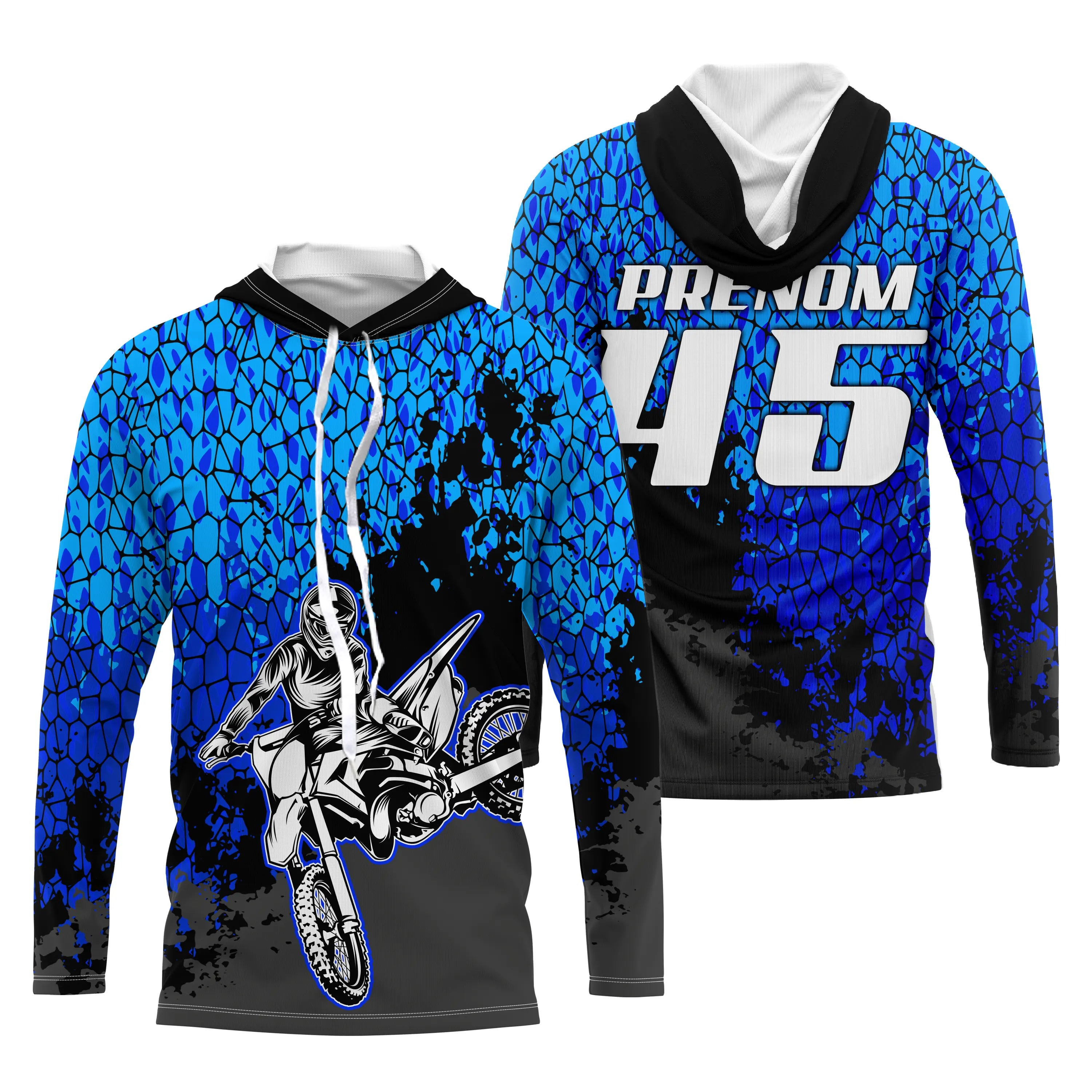 Maillot Cross Numéro Et Nom Personnalisé, UV Extrême Bleu MX Moto Tout-Terrain - CT17122230