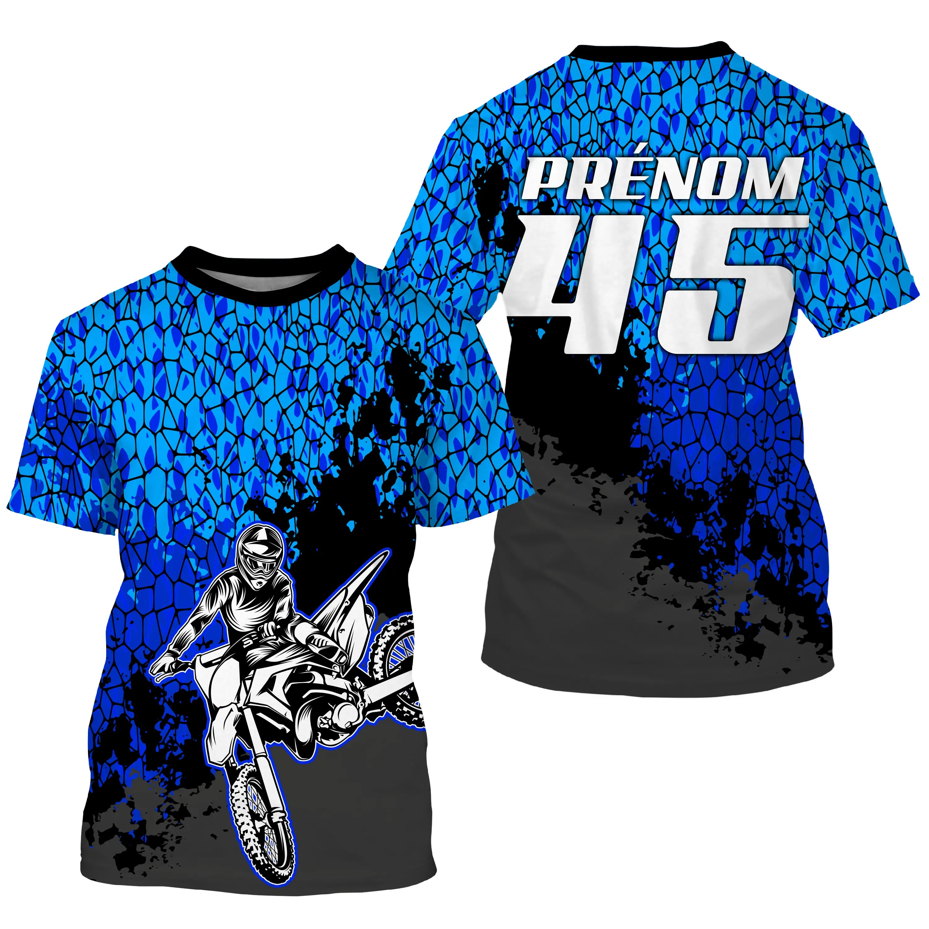 Maillot Cross Numéro Et Nom Personnalisé, UV Extrême Bleu MX Moto Tout-Terrain - CT17122230