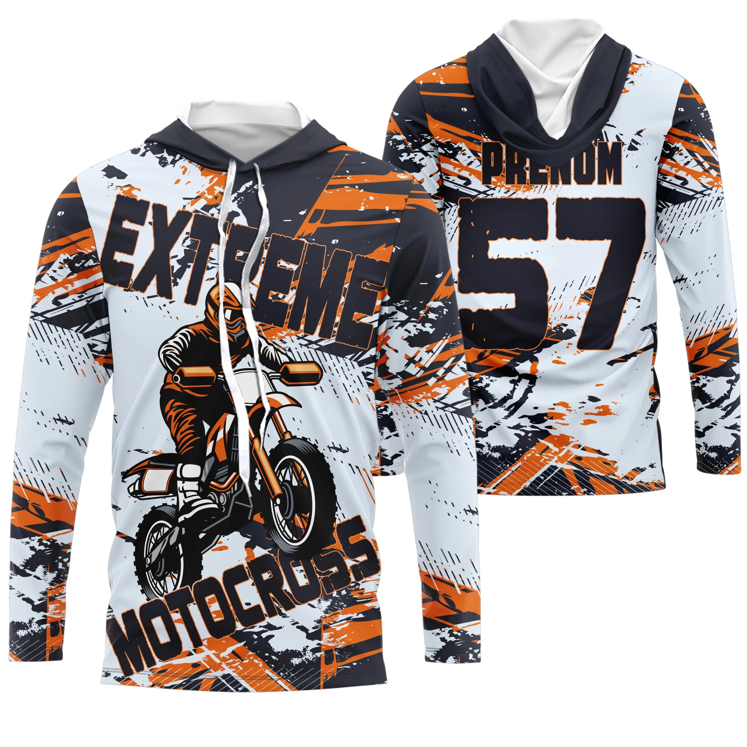 Maillot Cross Personnalisé Blanc Orange, Cadeau Pilote Moto Cross, Courses Tout-Terrain Extreme - MZ29122206