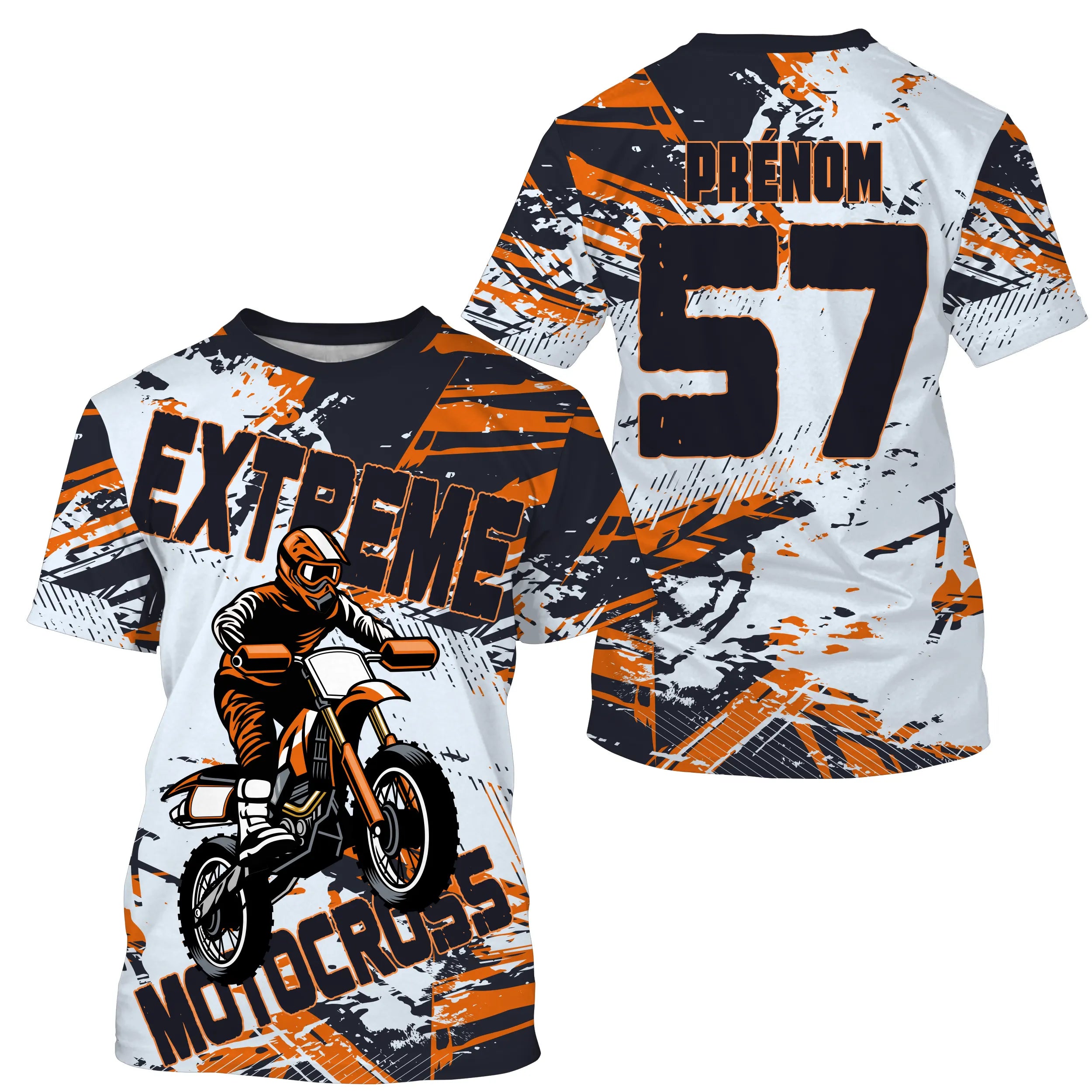 Maillot Cross Personnalisé Blanc Orange, Cadeau Pilote Moto Cross, Courses Tout-Terrain Extreme - MZ29122206