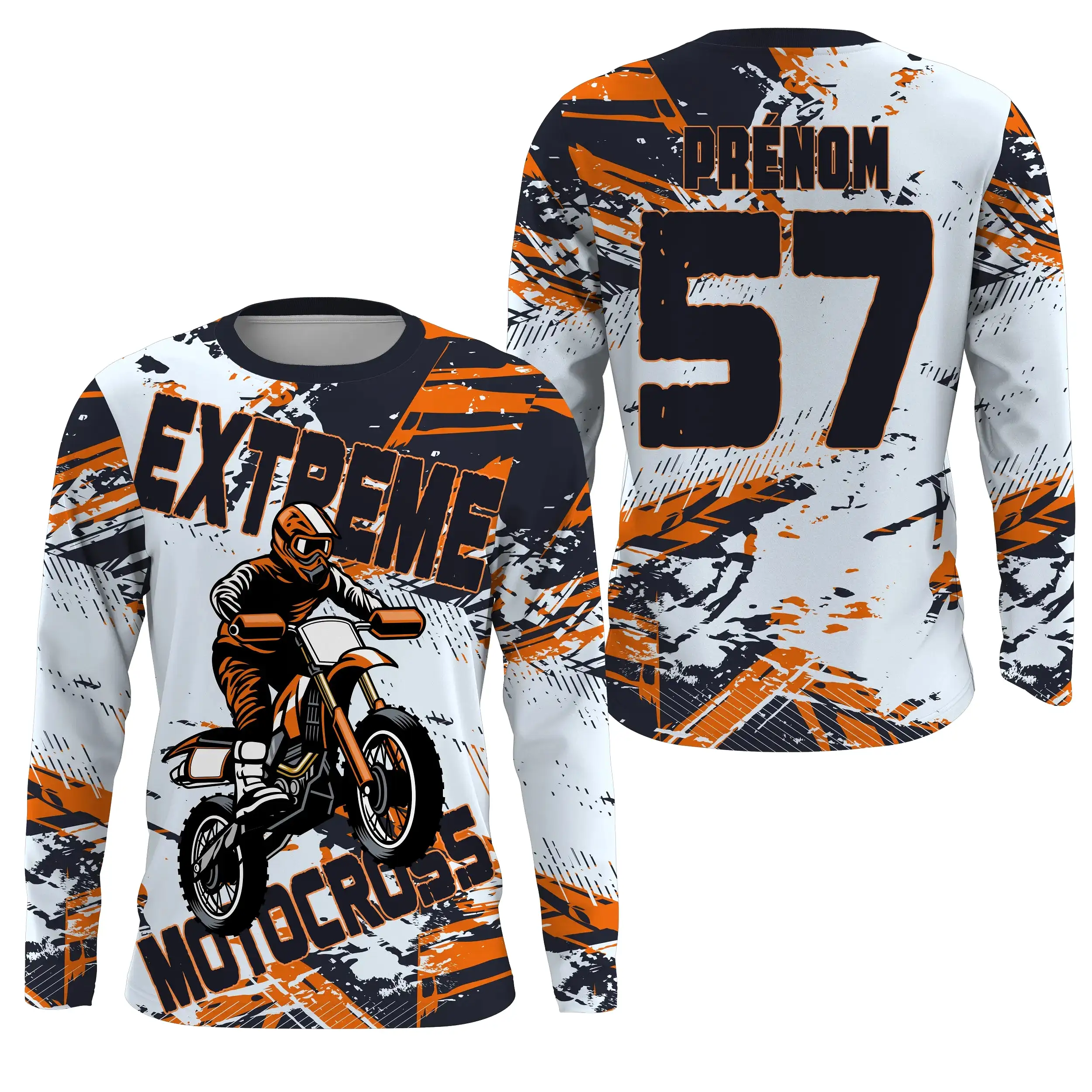 Maillot Cross Personnalisé Blanc Orange, Cadeau Pilote Moto Cross, Courses Tout-Terrain Extreme - MZ29122206