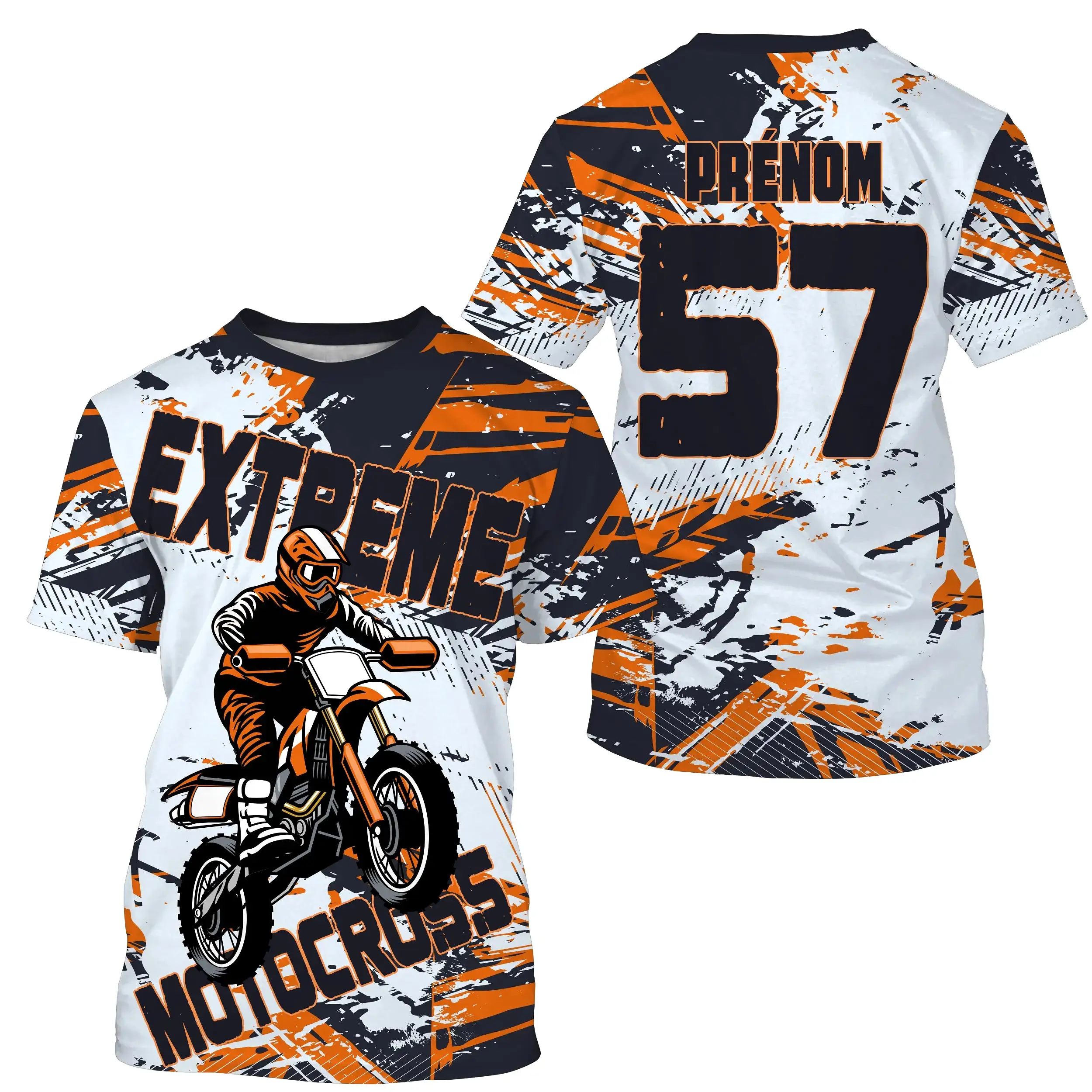 Maillot Cross Personnalisé Blanc Orange, Cadeau Pilote Moto Cross, Courses Tout-Terrain Extreme - MZ29122206