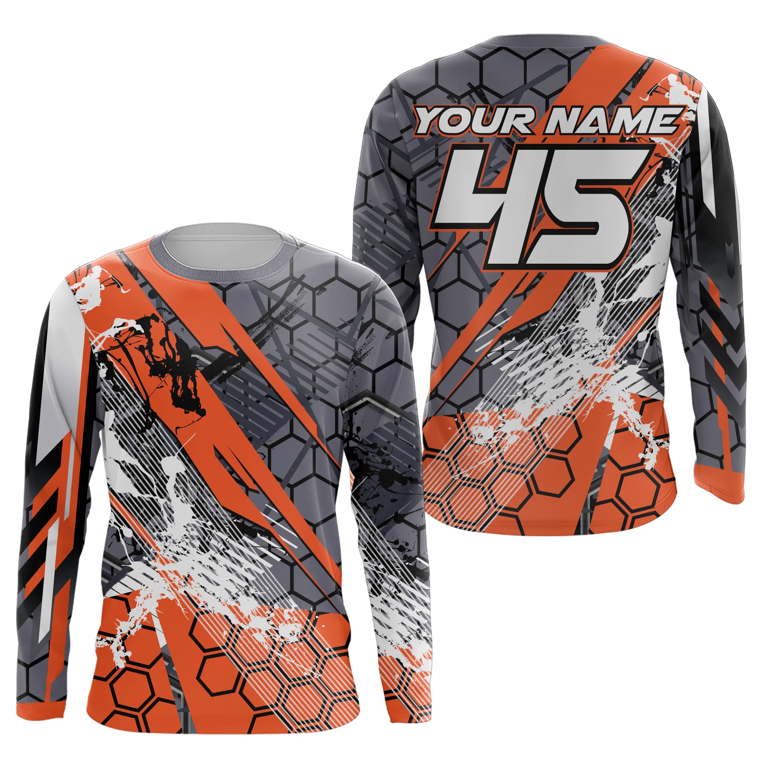 Maillot Cross Personnalisé Gris Orange, Cadeau Pilote Moto Cross, Courses Tout-Terrain Extreme - MZ04012301