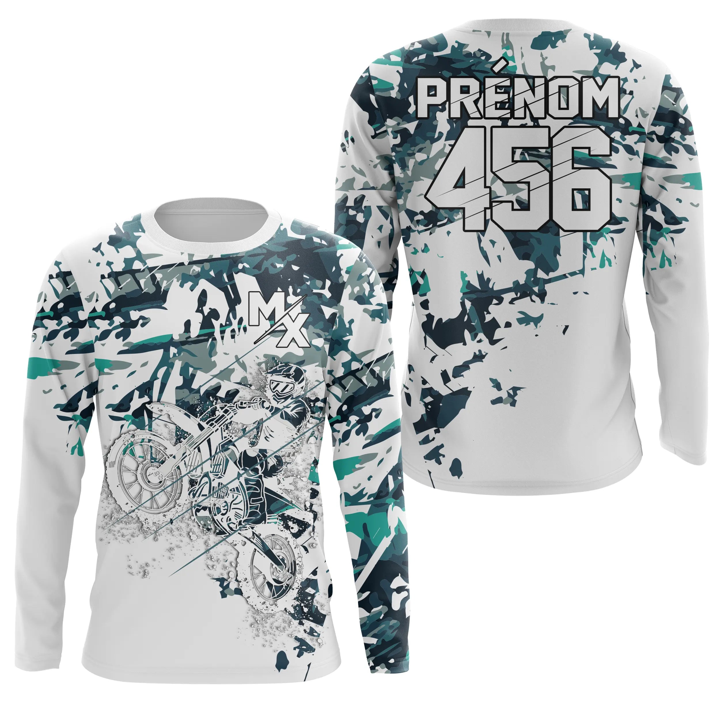 Maillot Cross Protection UV Blanc, Cadeau Personnalisé Pilote Moto Cross, Courses Tout-Terrain - MZ28122201