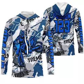 Maillot Cross Protection UV Bleu, Cadeau Personnalisé Pilote Moto Cross, Courses Moto Tout-Terrain - MZ27122204