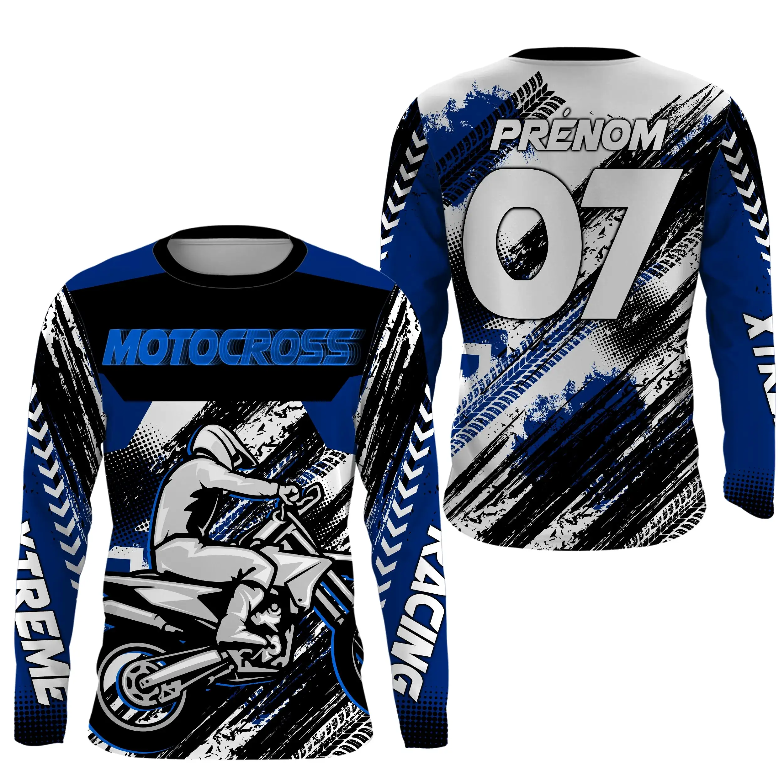 Maillot Cross Protection UV Bleu, Cadeau Personnalisé Pilote Moto Cross, Courses Moto Tout-Terrain - MZ27122205