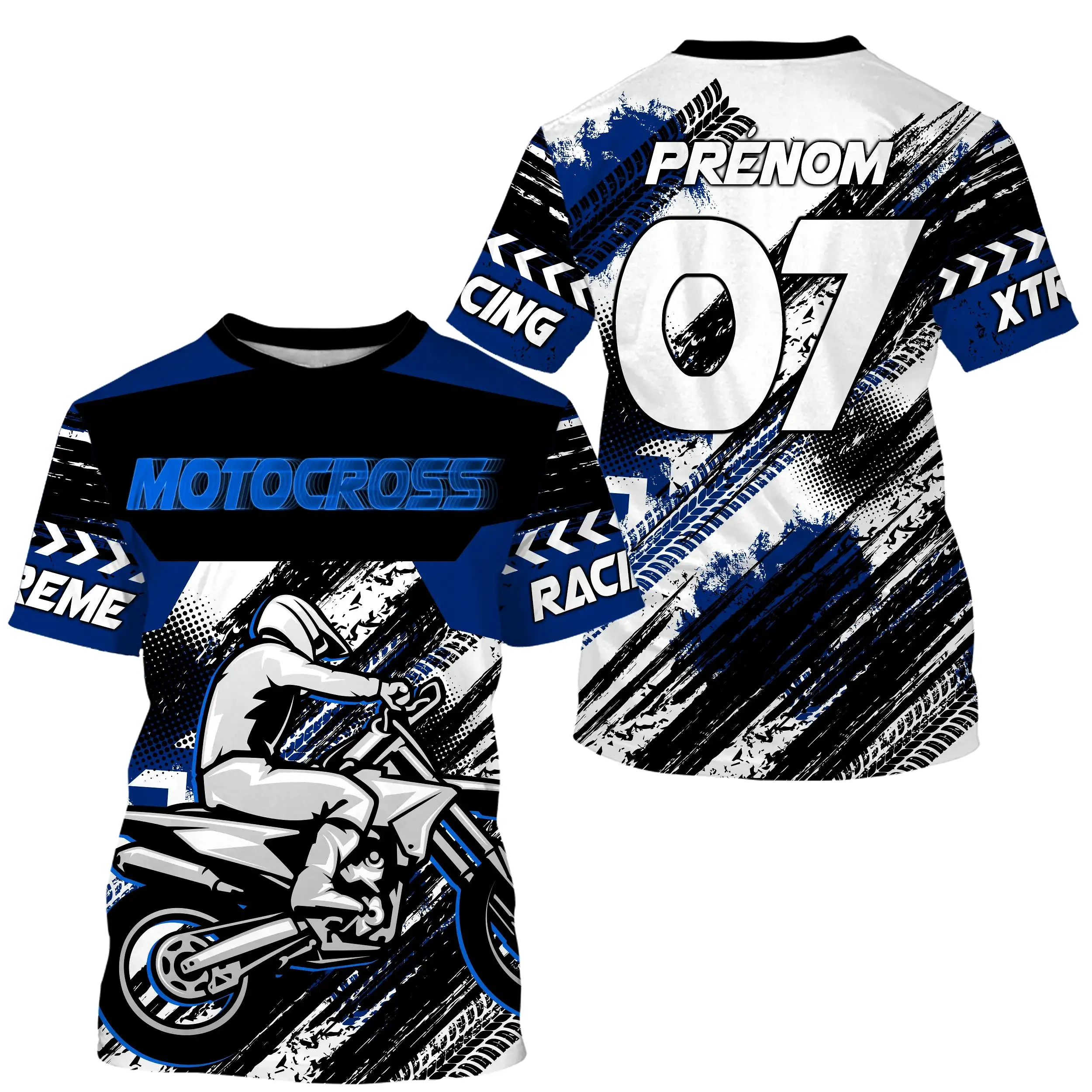 Maillot Cross Protection UV Bleu, Cadeau Personnalisé Pilote Moto Cross, Courses Moto Tout-Terrain - MZ27122205