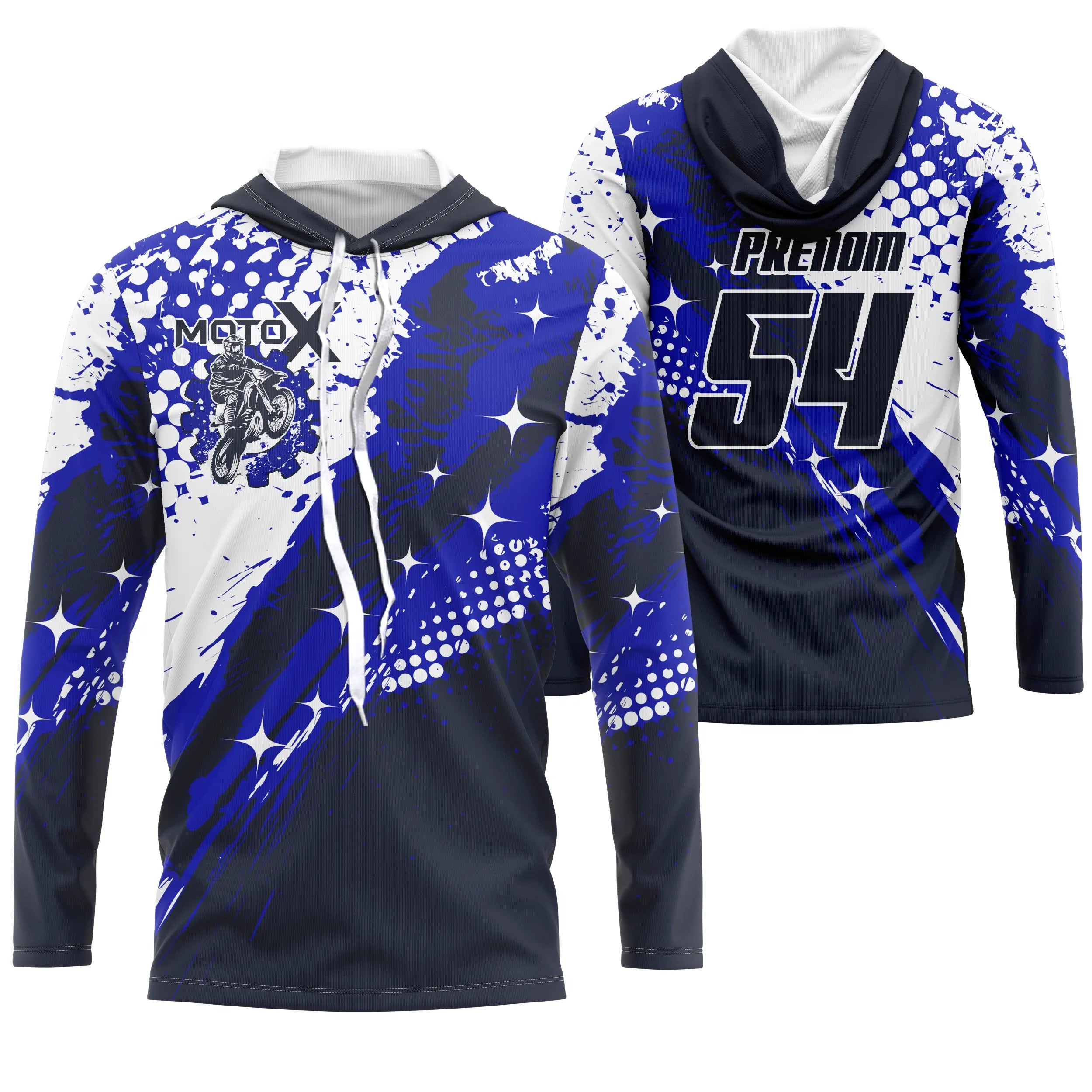 Maillot Cross Protection UV Bleu Marine, Cadeau Personnalisé Pilote Moto Cross, Courses Moto Tout-Terrain - 26122209MZ