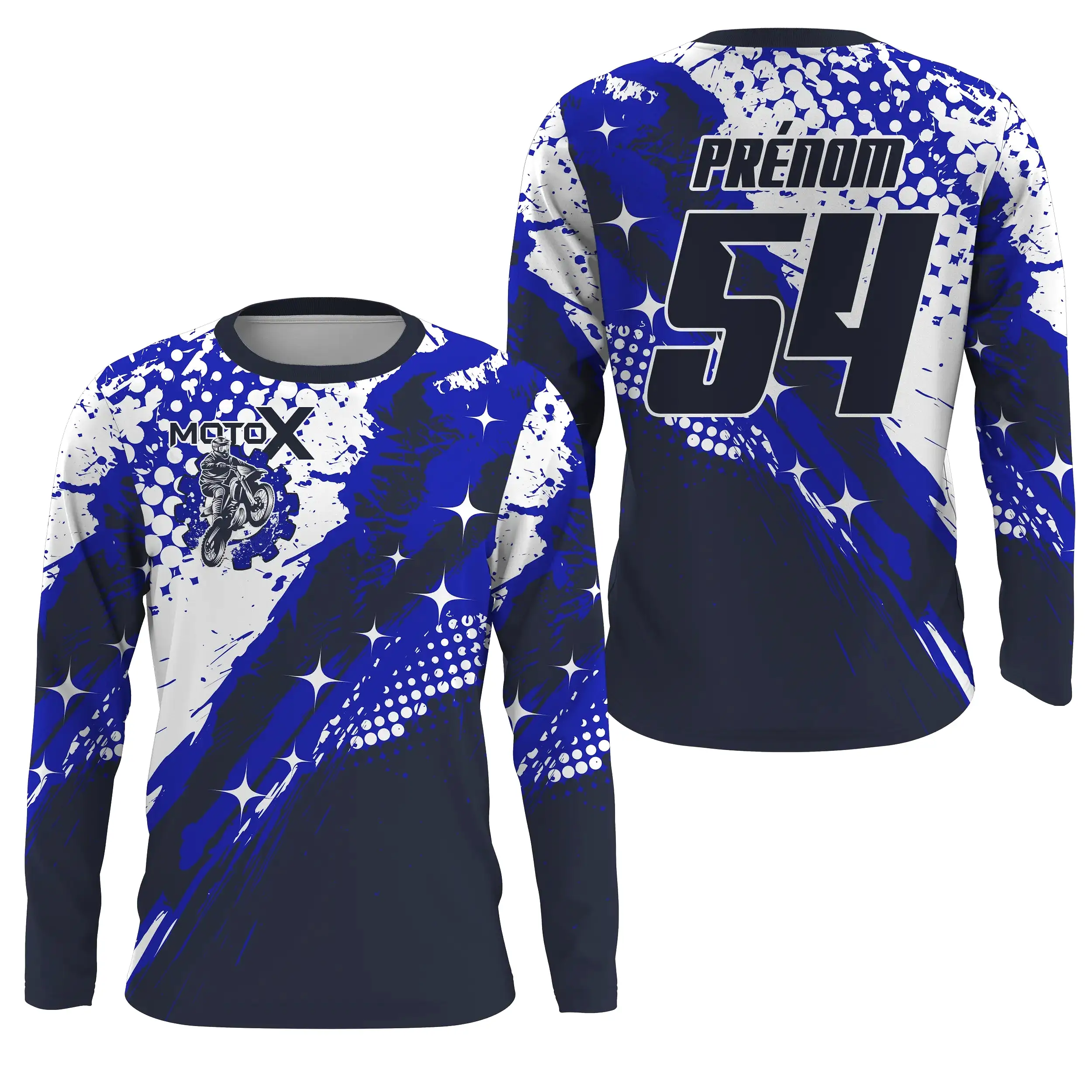 Maillot Cross Protection UV Bleu Marine, Cadeau Personnalisé Pilote Moto Cross, Courses Moto Tout-Terrain - 26122209MZ