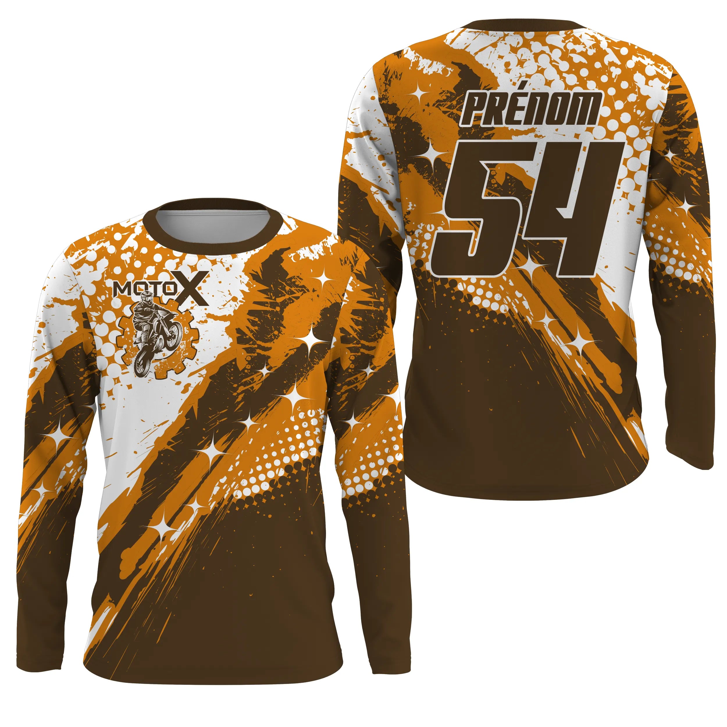 Maillot Cross Protection UV Marron Orange, Cadeau Personnalisé Pilote Moto Cross, Courses Moto Tout-Terrain - 26122210MZ