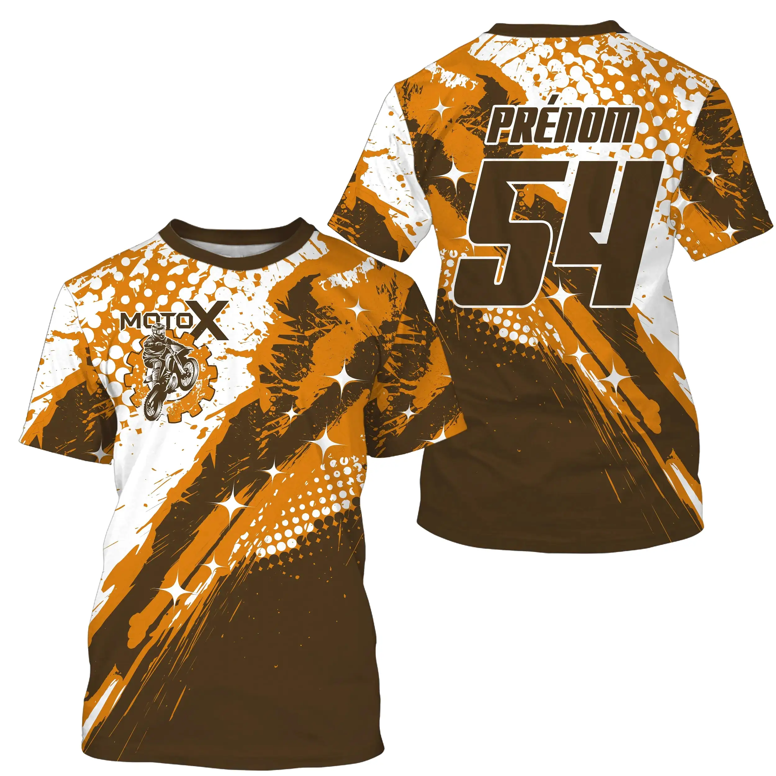 Maillot Cross Protection UV Marron Orange, Cadeau Personnalisé Pilote Moto Cross, Courses Moto Tout-Terrain - 26122210MZ