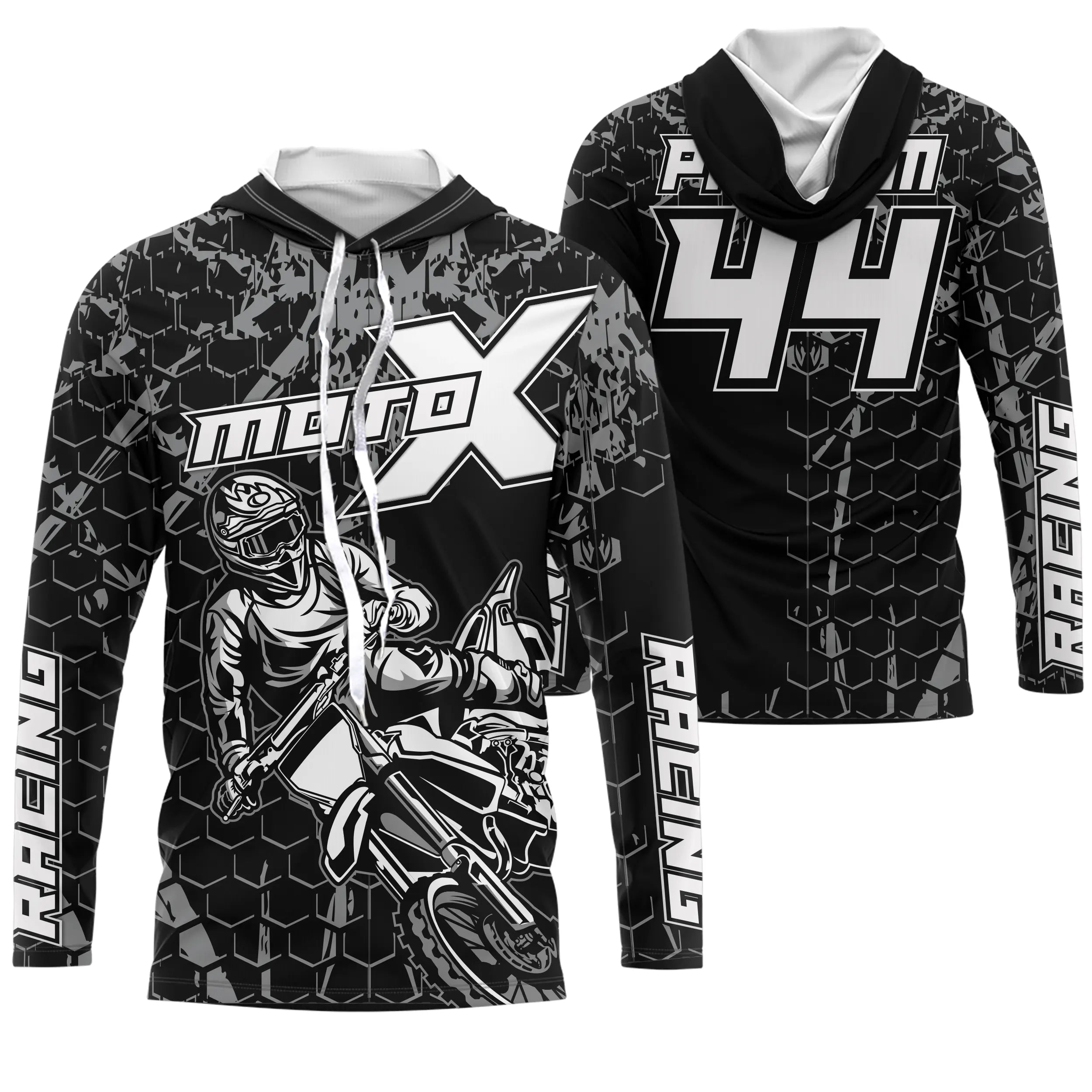 Maillot Cross Protection UV Noir Et Blanc, Cadeau Personnalisé Pilote Moto Cross, Courses Moto Tout-Terrain - 26122207MZ