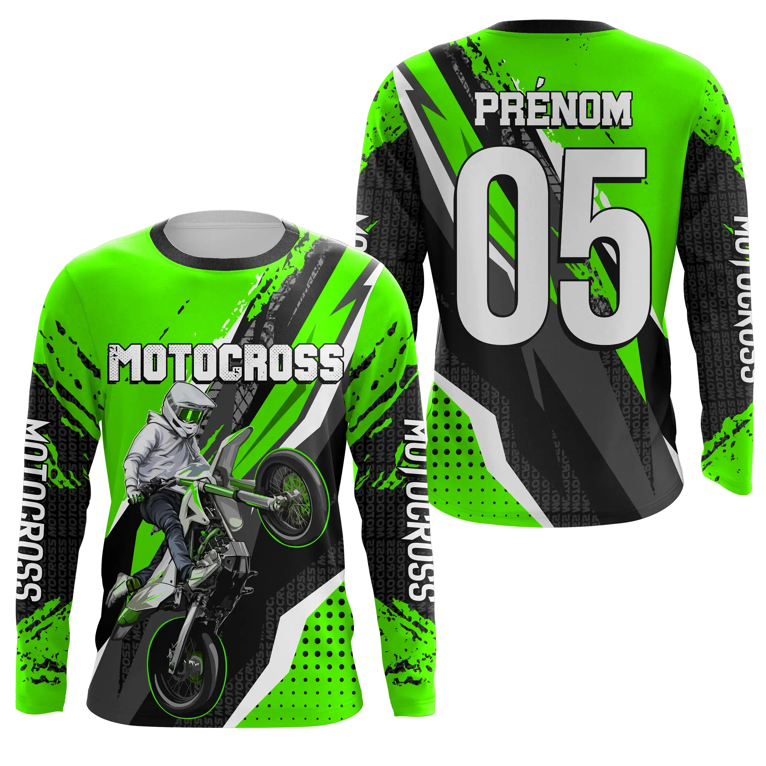 Maillot Cross Protection UV Vert, Cadeau Personnalisé Pilote Moto Cross, Courses Moto Tout-Terrain - CT22122208