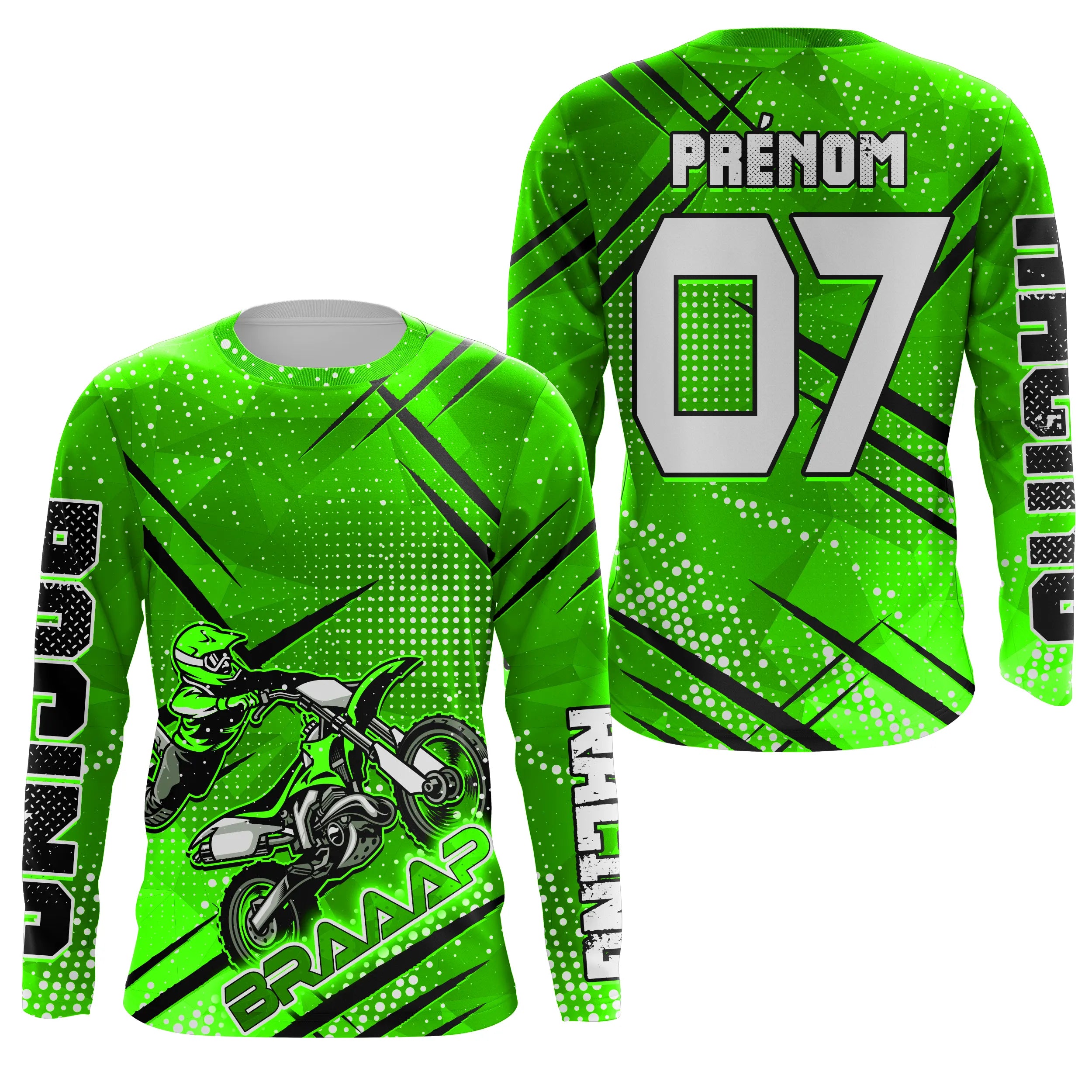 Maillot Cross Protection UV Vert, Cadeau Personnalisé Pilote Moto Cross, Courses Moto Tout-Terrain - CT22122209