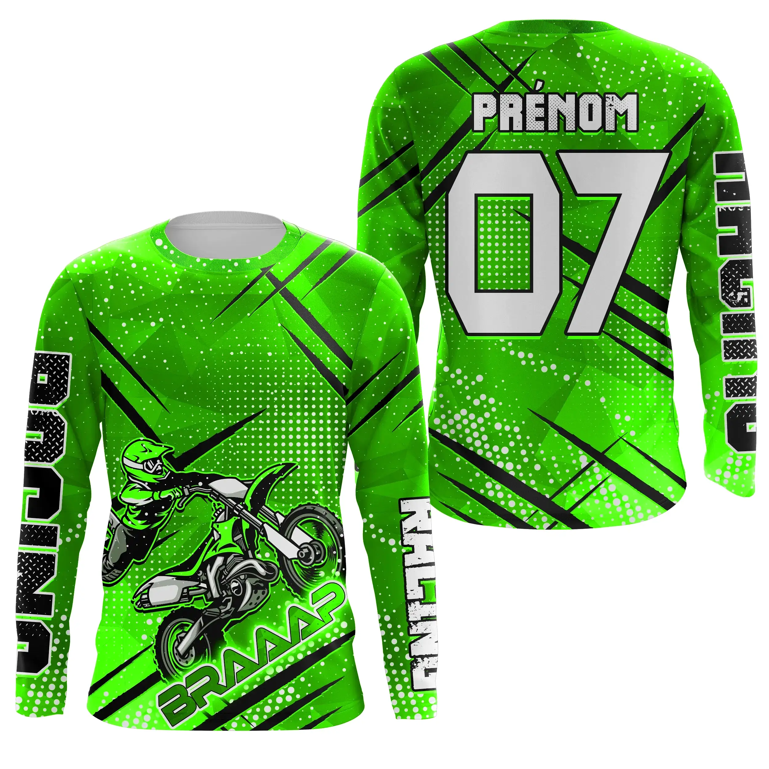 Maillot Cross Protection UV Vert, Cadeau Personnalisé Pilote Moto Cross, Courses Moto Tout-Terrain - CT22122209