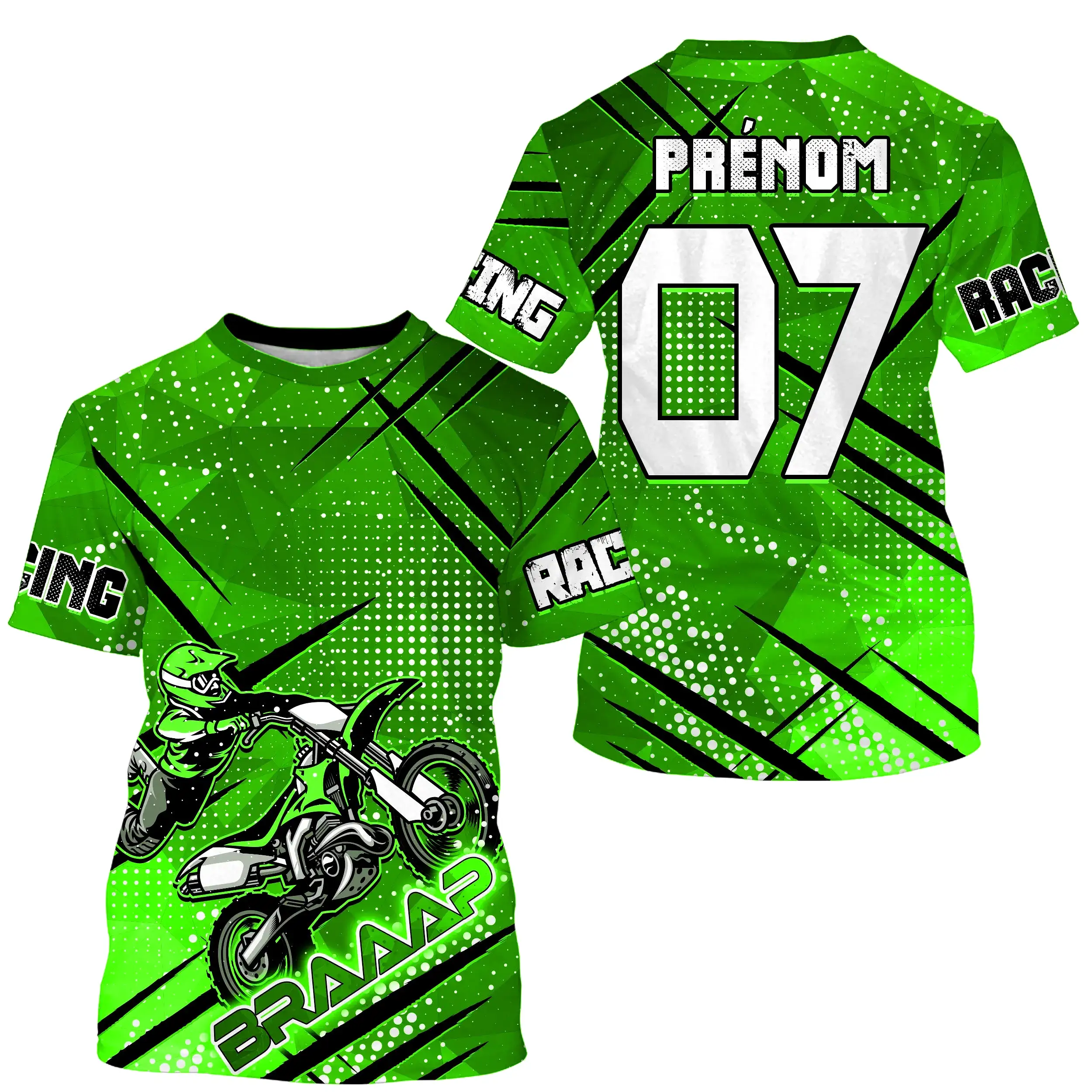 Maillot Cross Protection UV Vert, Cadeau Personnalisé Pilote Moto Cross, Courses Moto Tout-Terrain - CT22122209