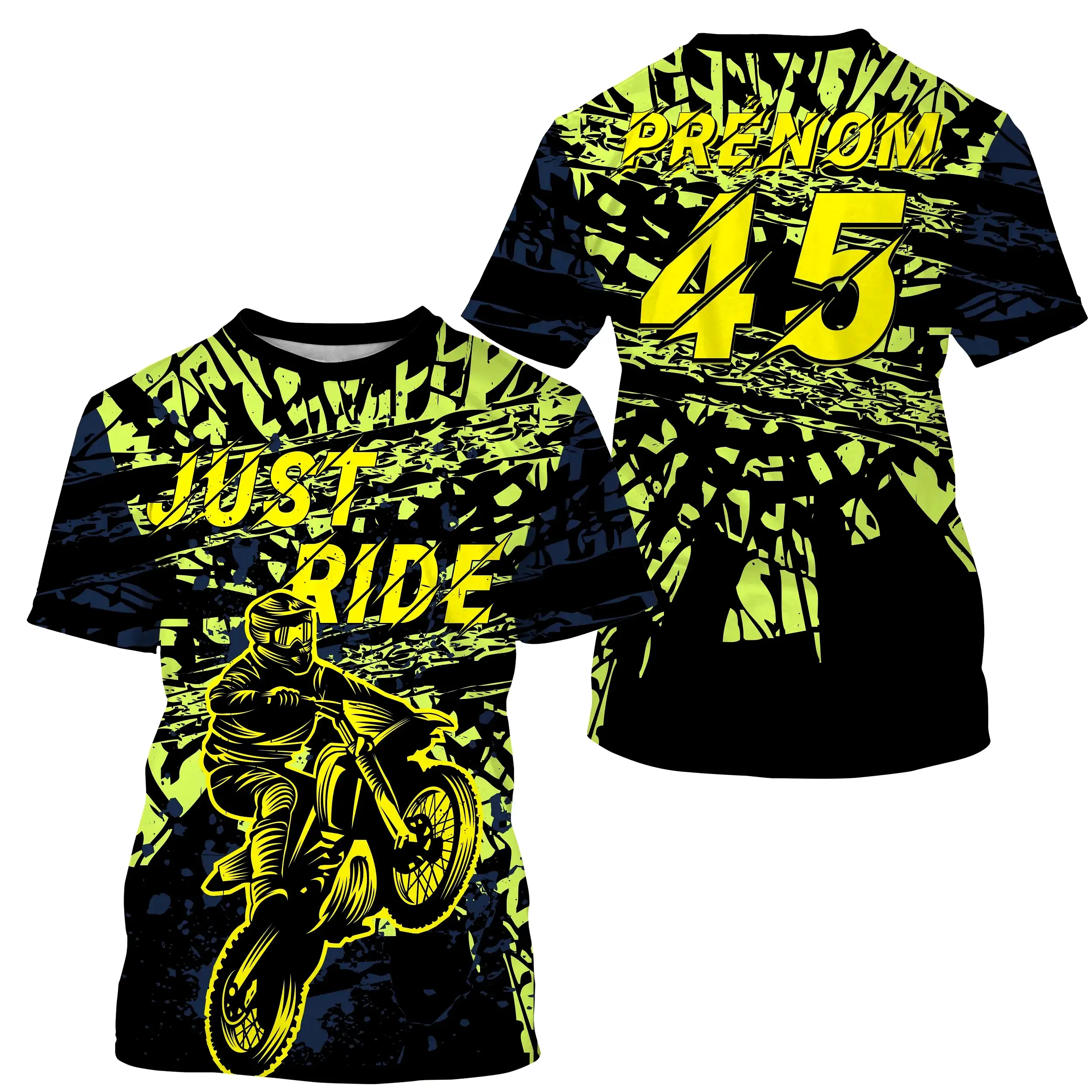 Maillot Cross Protection UV Vert Jaune, Cadeau Personnalisé Fan Moto Tout-Terrain - CT20122215