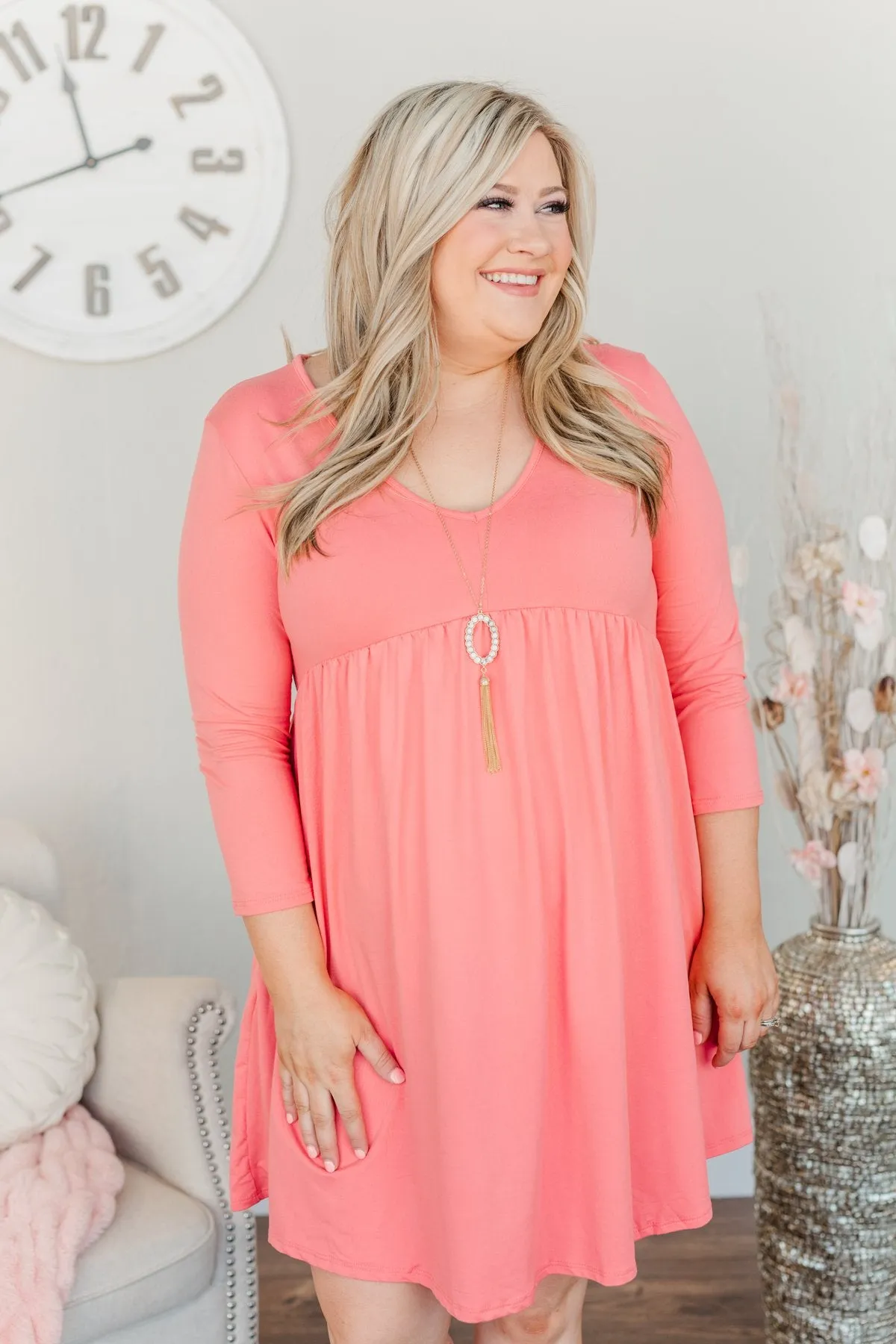 Marvelous Mornings Babydoll Dress- Coral