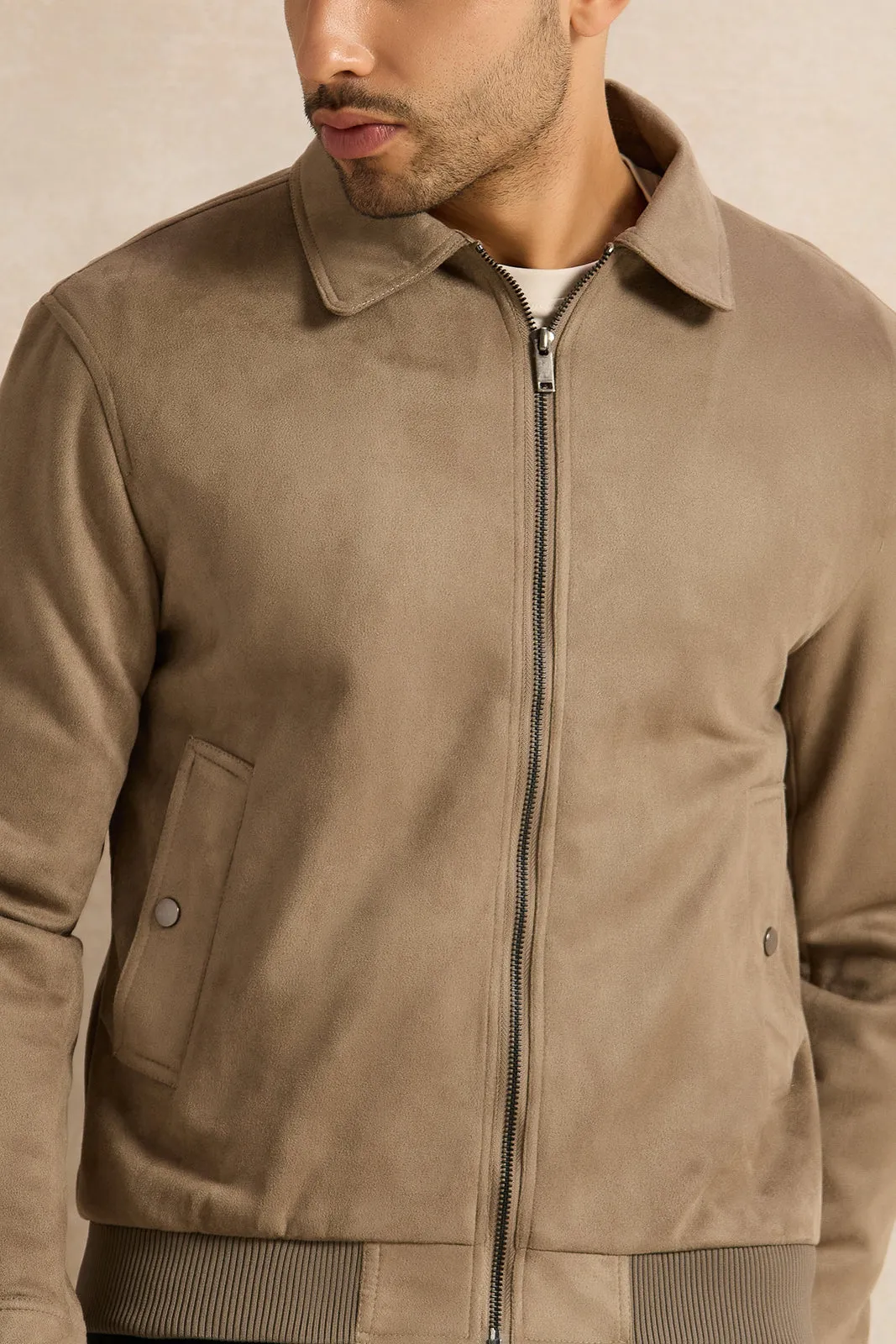 Men Beige Suede Aviator Jacket