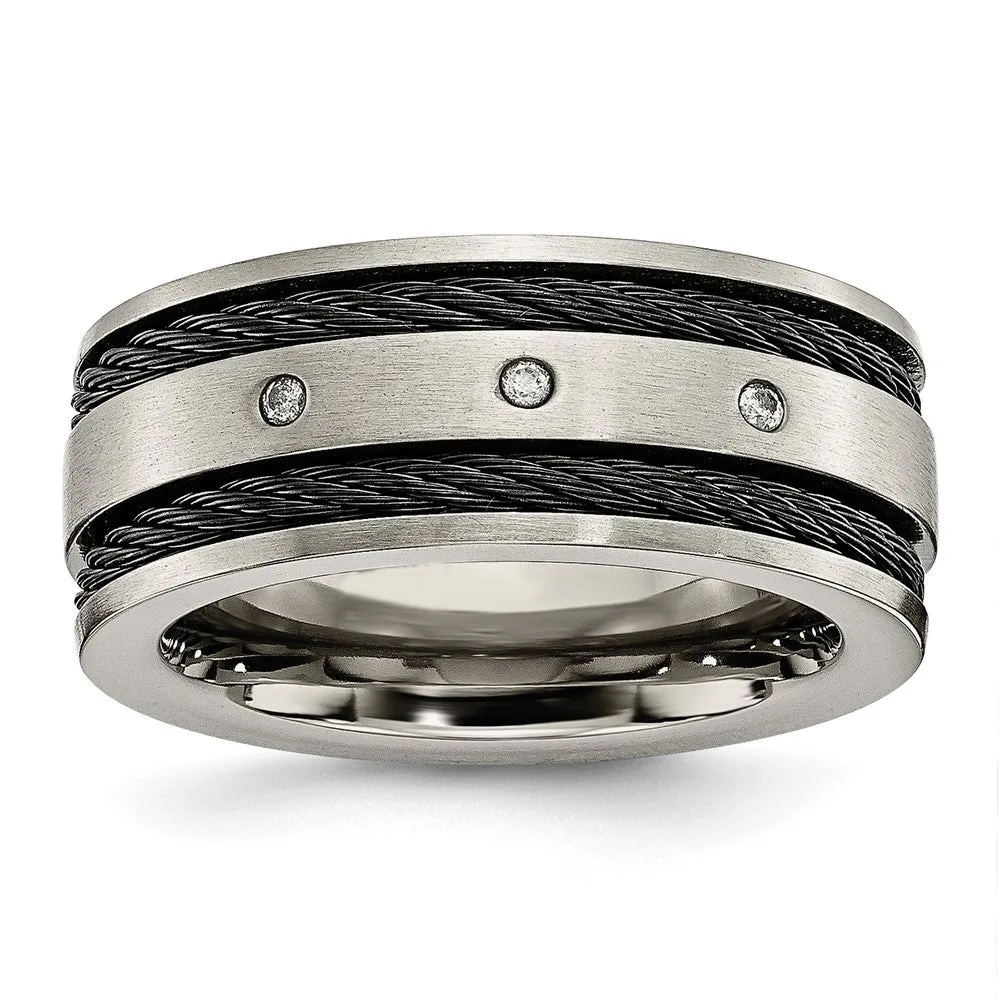 Men's 10mm Titanium .05ctw Diamond Brushed & Black Plated Cable Band