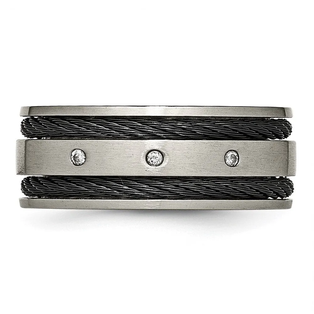 Men's 10mm Titanium .05ctw Diamond Brushed & Black Plated Cable Band