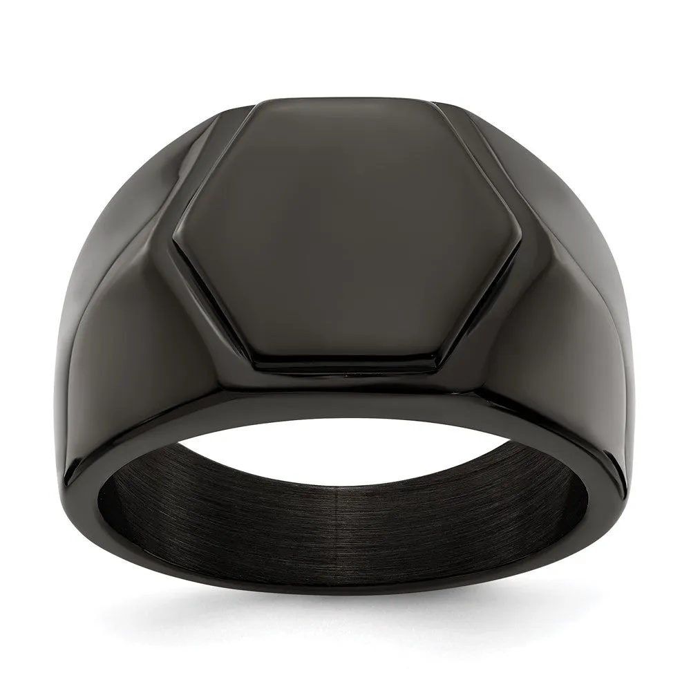 Men's 12.5mm Black Plated Stainless Steel Tapered Signet Ring