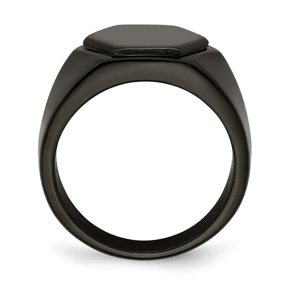 Men's 12.5mm Black Plated Stainless Steel Tapered Signet Ring