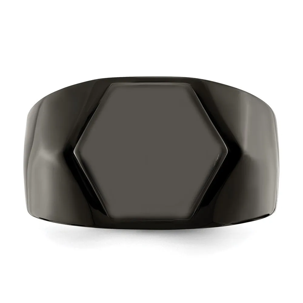 Men's 12.5mm Black Plated Stainless Steel Tapered Signet Ring