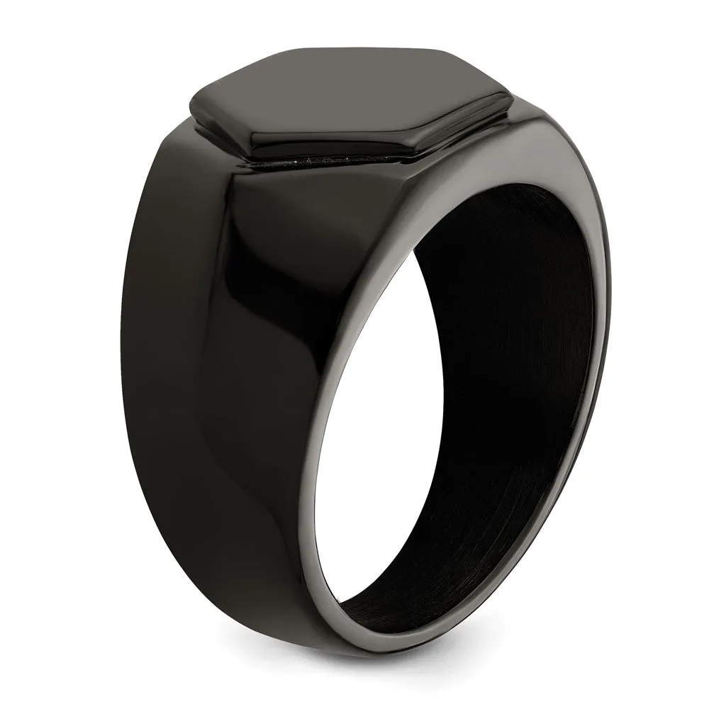 Men's 12.5mm Black Plated Stainless Steel Tapered Signet Ring